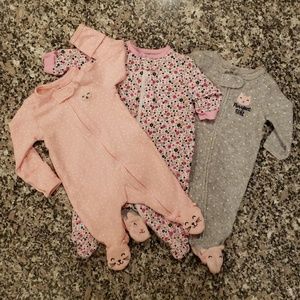 2 Carter's & 1 Gerber's sleep & play/footies